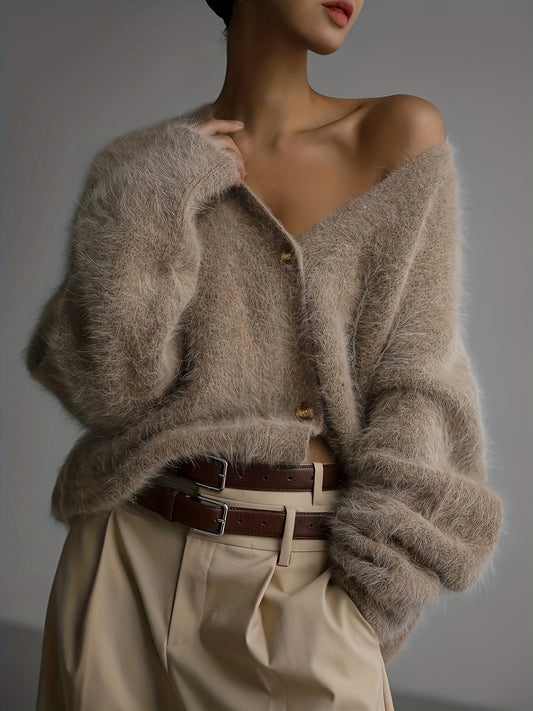 Suéter con cuello en V, gris