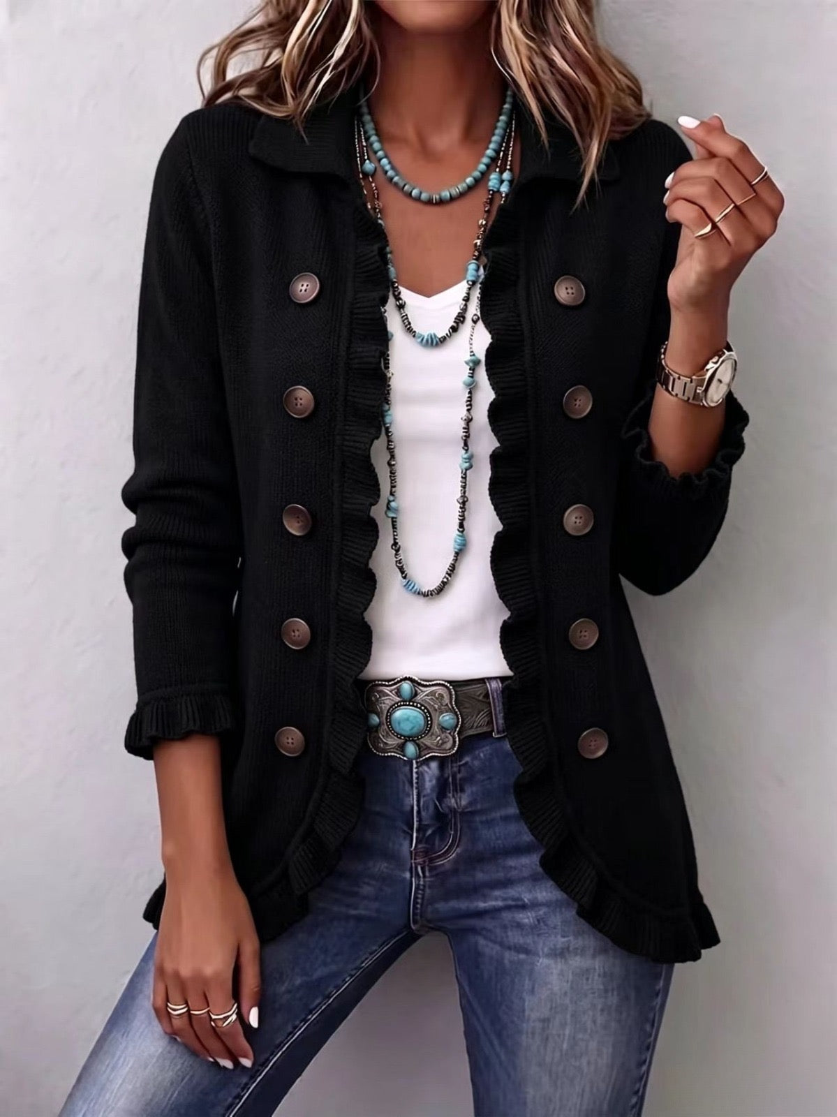 Chaqueta de punto con volantes