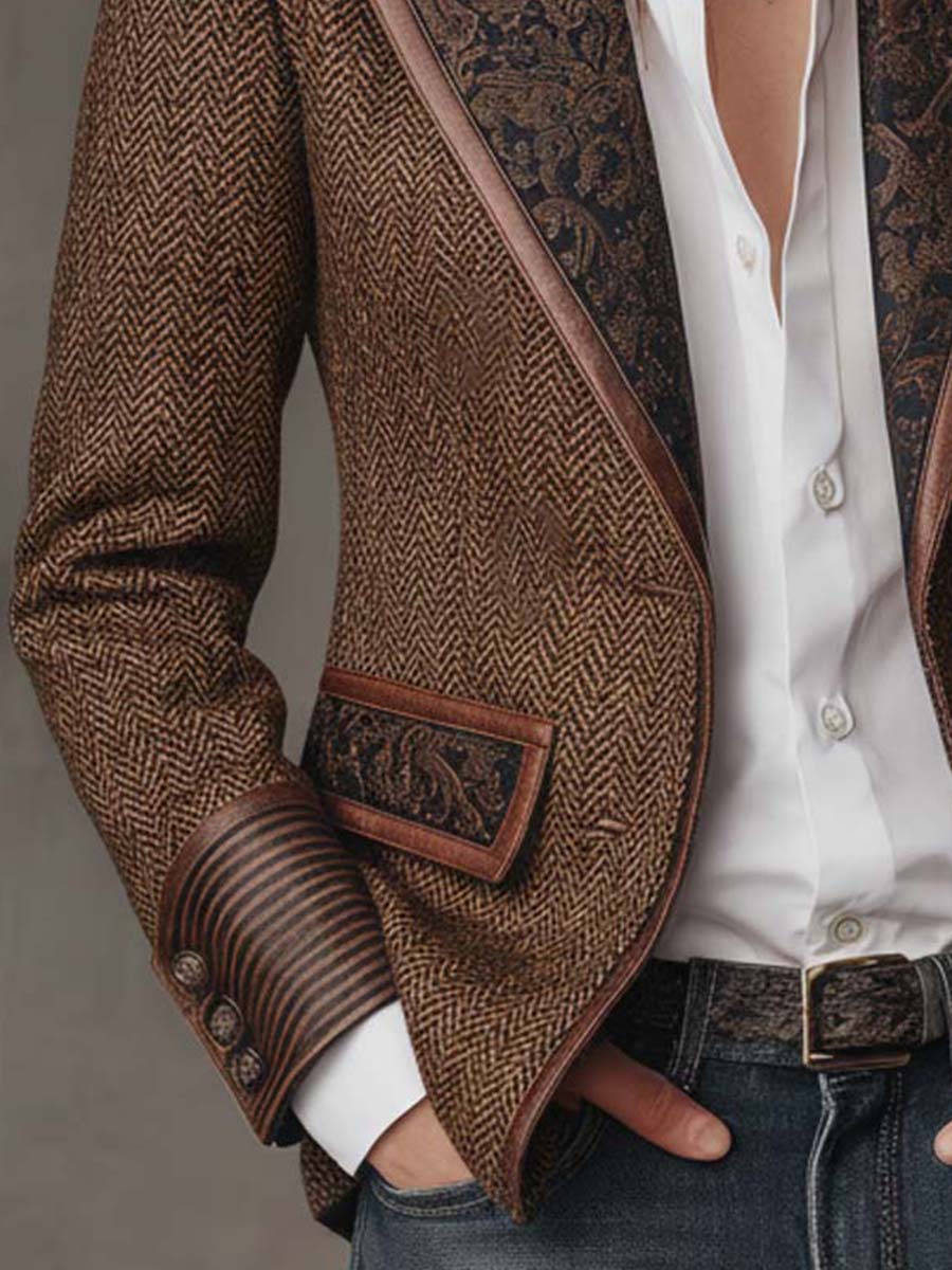 Blazer con paneles estampados en contraste