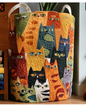 Cesto acolchado hecho a mano con gatos