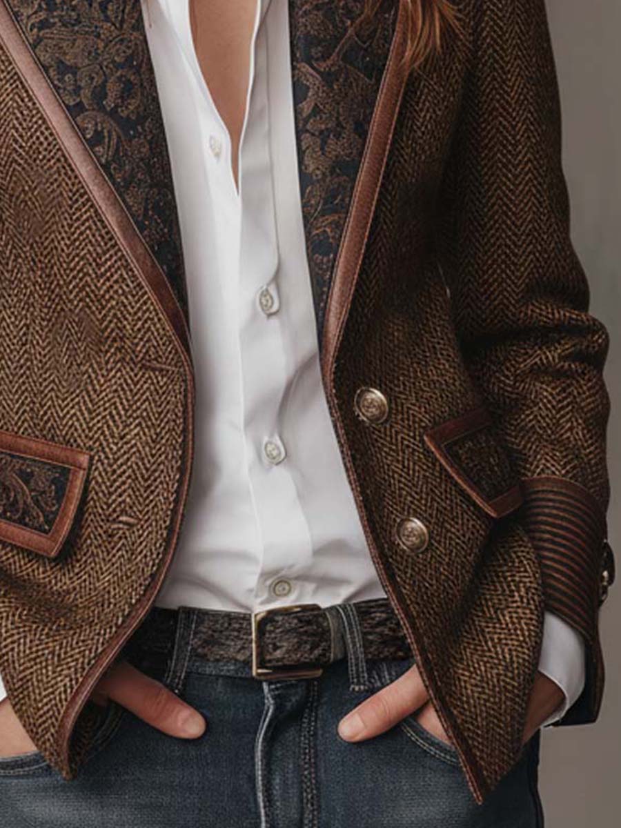 Blazer con paneles estampados en contraste