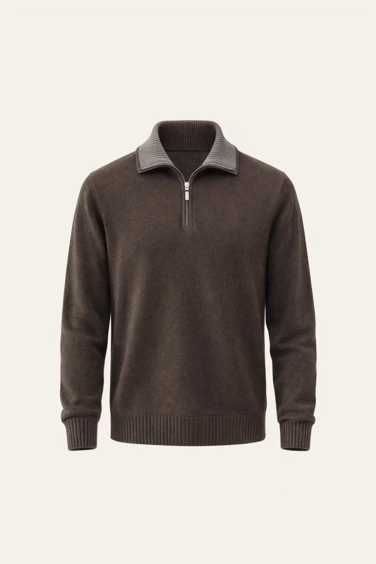 Leonard Zip-Up Brown | Collared Knit Zip-Up