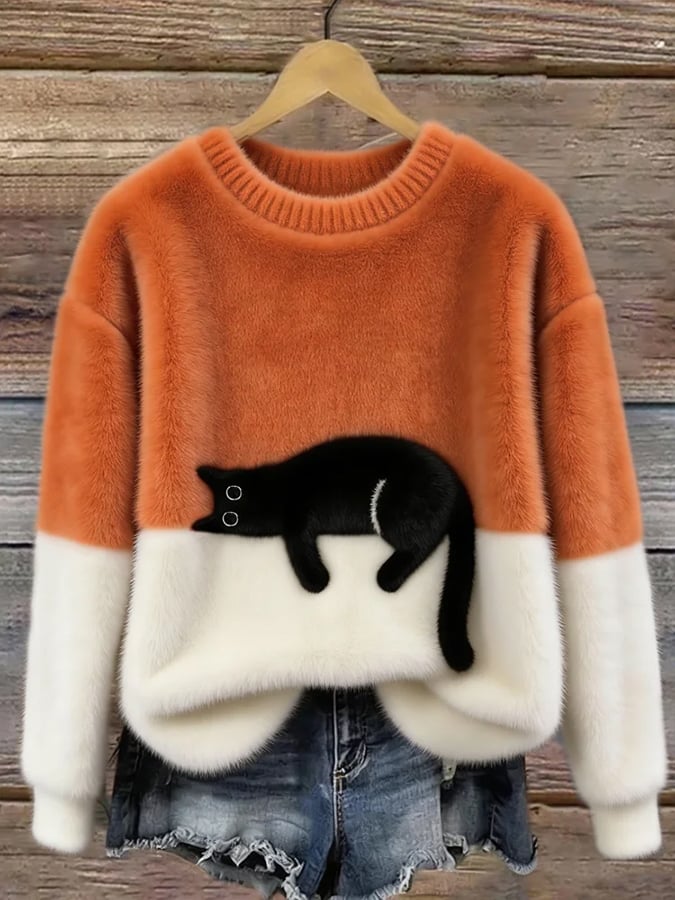 Jersey de punto con gato estampado