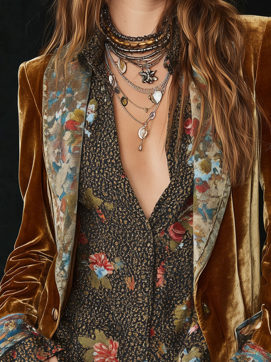 Blazer patchwork con flores vintage