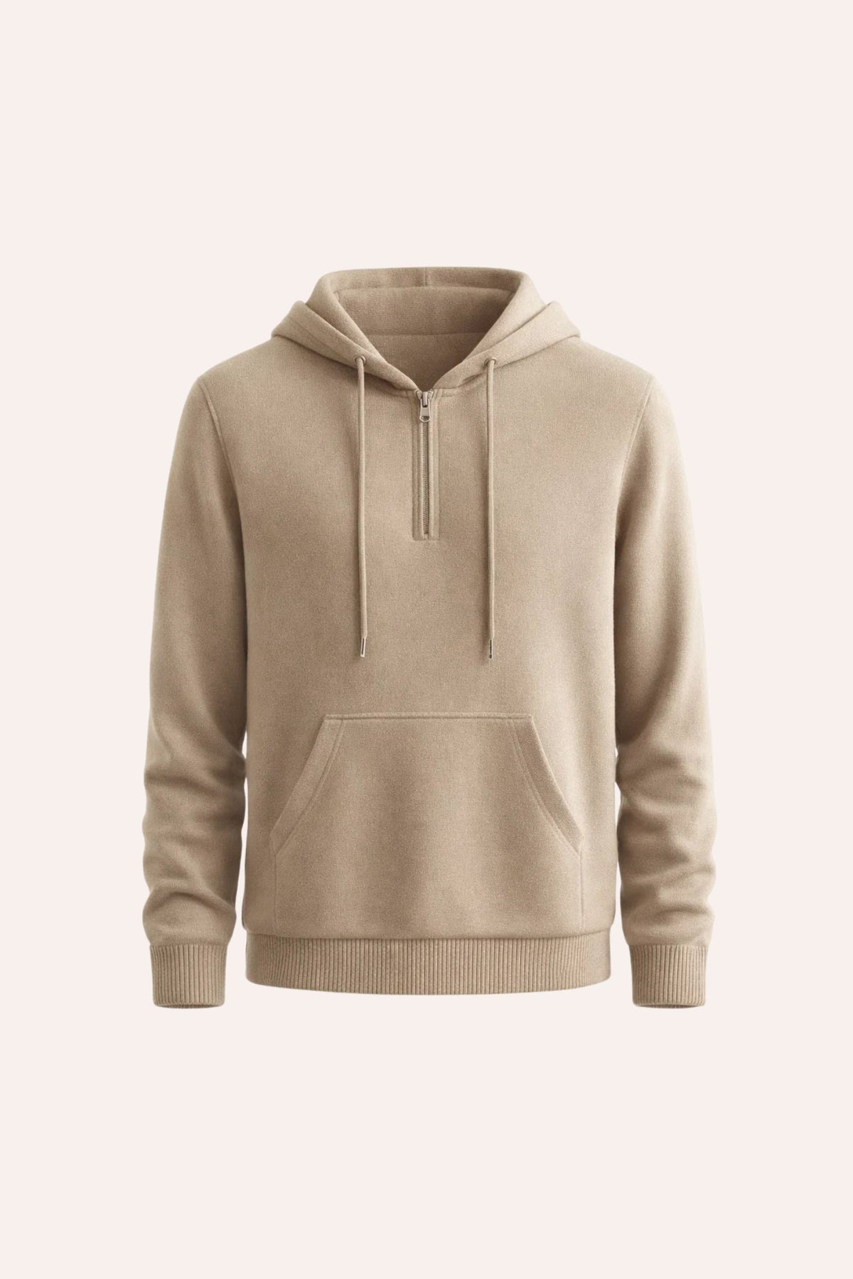 Elio City Hoodie Beige | Half-Zip Knit Hoodie