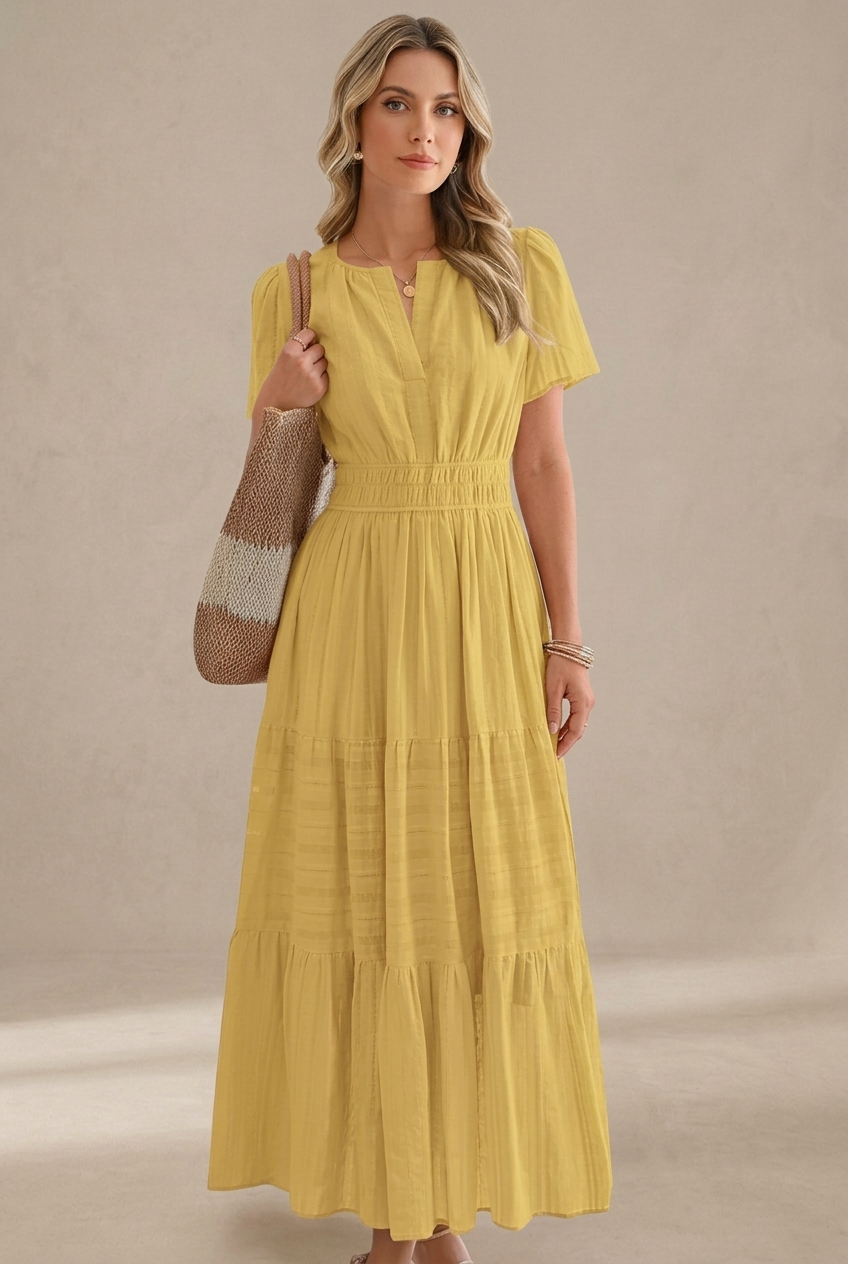 Vestido maxi con cintura fruncida