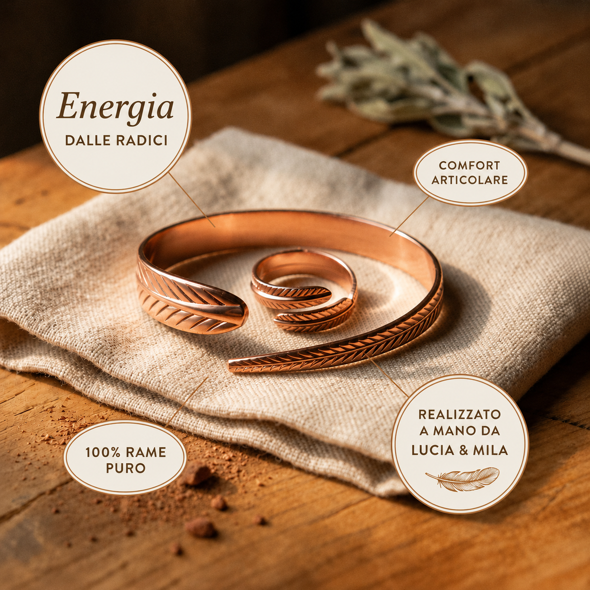 Pulsera de cobre forjado con magnete