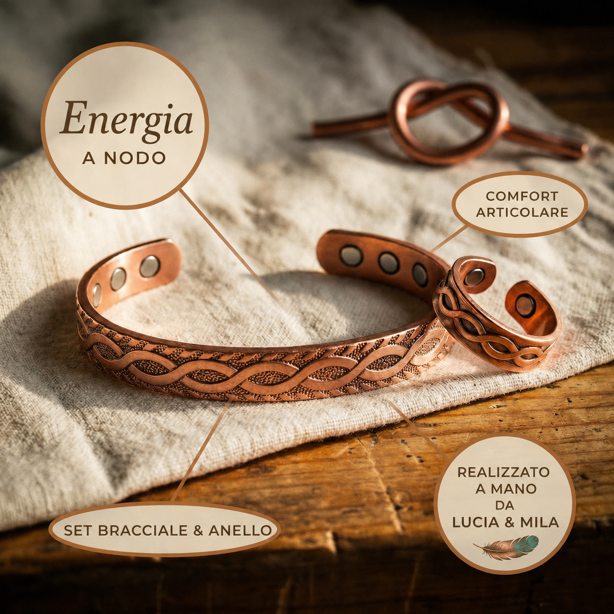 Pulsera de cobre forjado con magnete