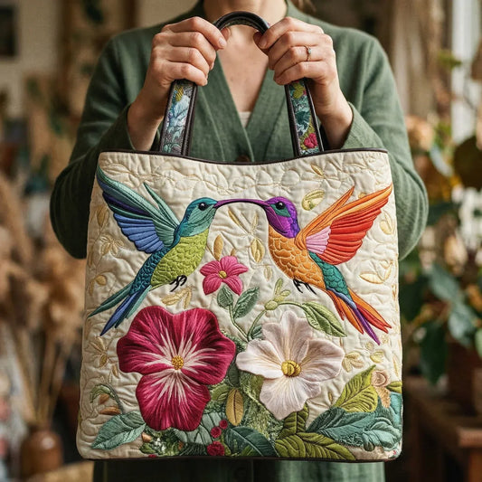 Bolso acolchado con colibríes y flores