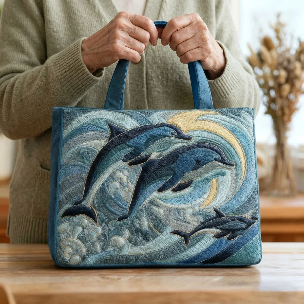 Bolso acolchado con delfines del océano