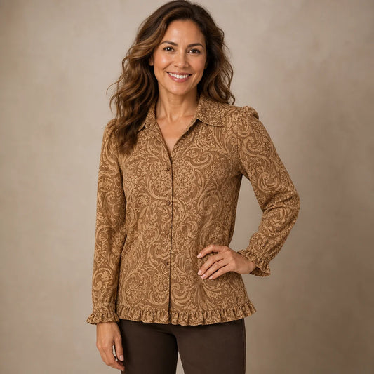 Chaqueta de lino con estampado floral y volantes