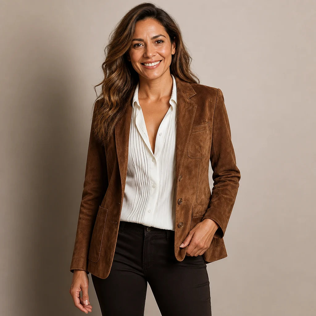 Blazer ante marrón con pespuntes retro
