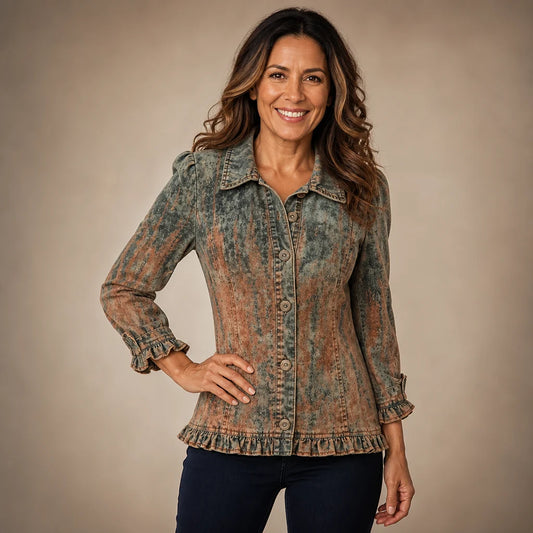 Chaqueta de denim degradado con volantes