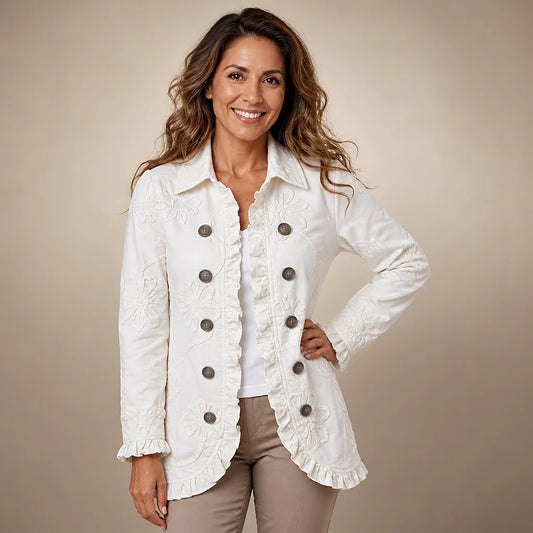 Chaqueta bordada marfil con volantes
