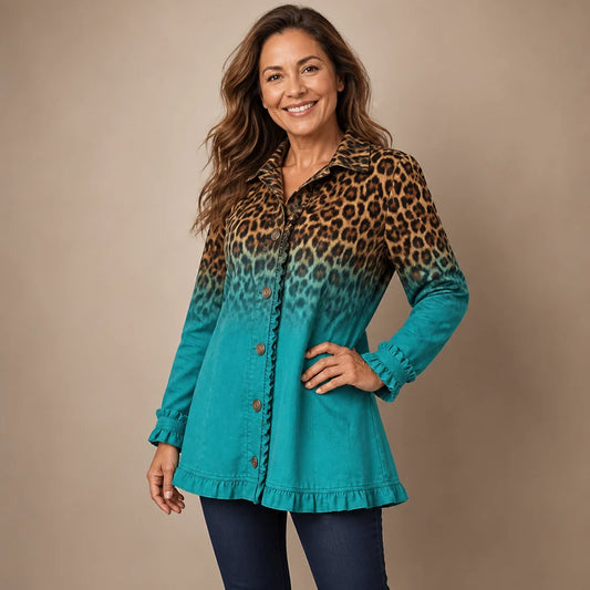 Blazer de leopardo degradado con volantes