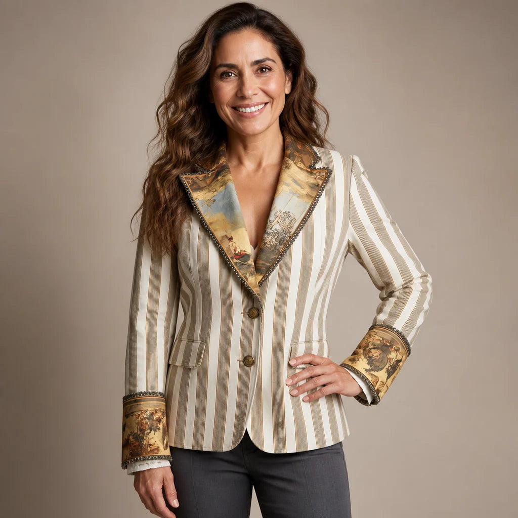 Blazer de rayas con solapas estampadas