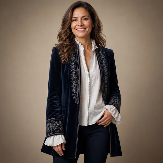 Chaqueta larga con bordado ornamental