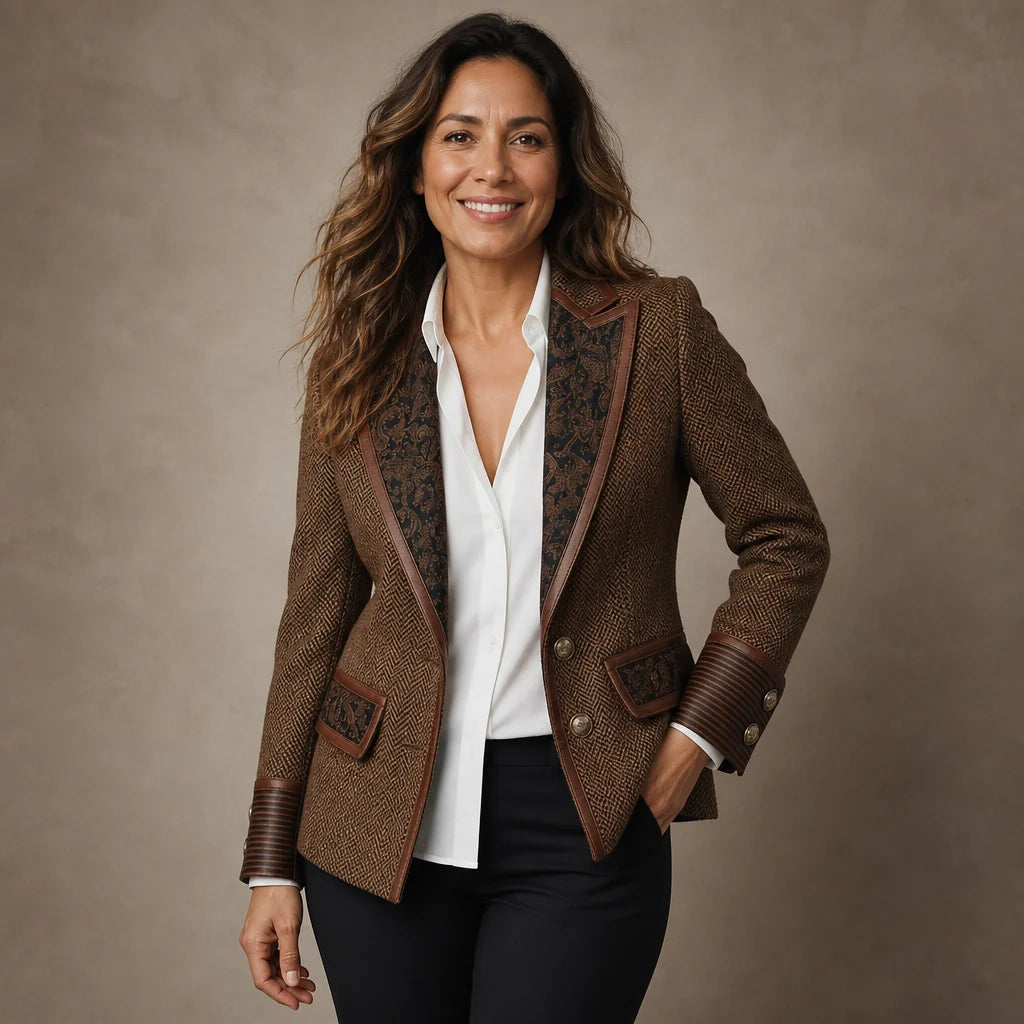 Blazer con paneles estampados en contraste