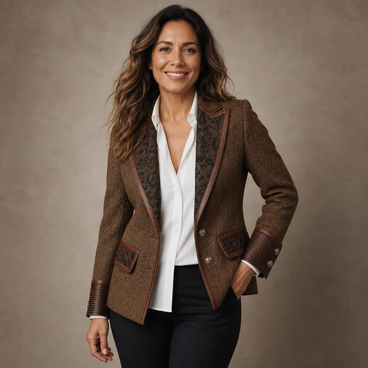 Blazer con paneles estampados en contraste