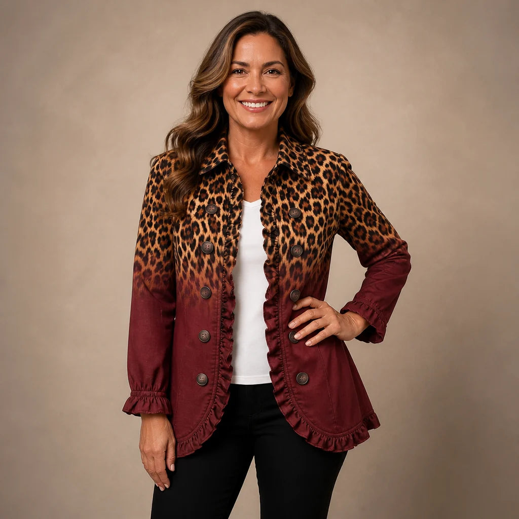 Blazer con estampado leopardo y degradado vino