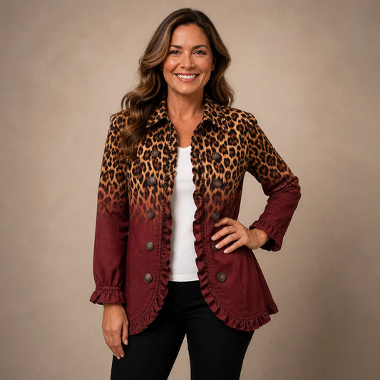 Blazer con estampado leopardo y degradado vino