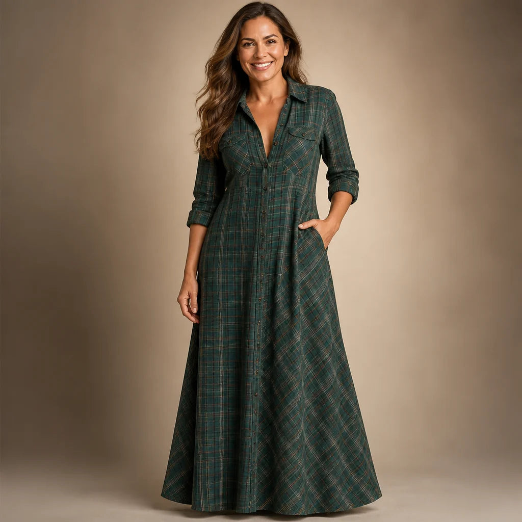 Vestido camisero midi a cuadros