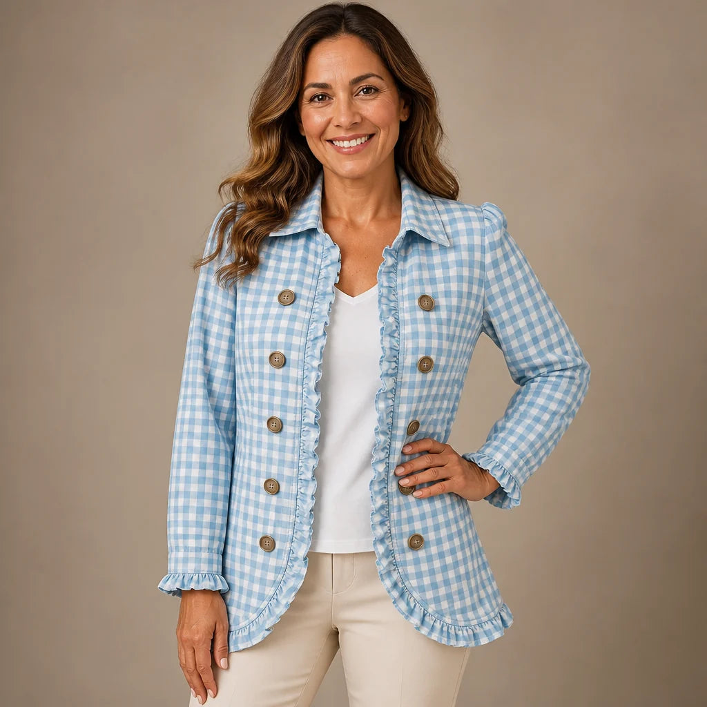 Chaqueta de cuadros vichy con volantes