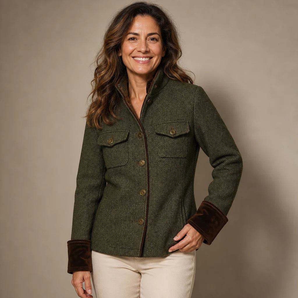 Blazer de espiga con ribetes en contraste