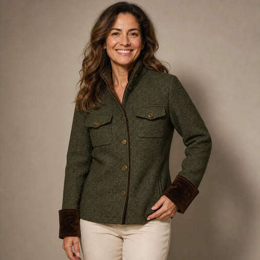 Blazer de espiga con ribetes en contraste
