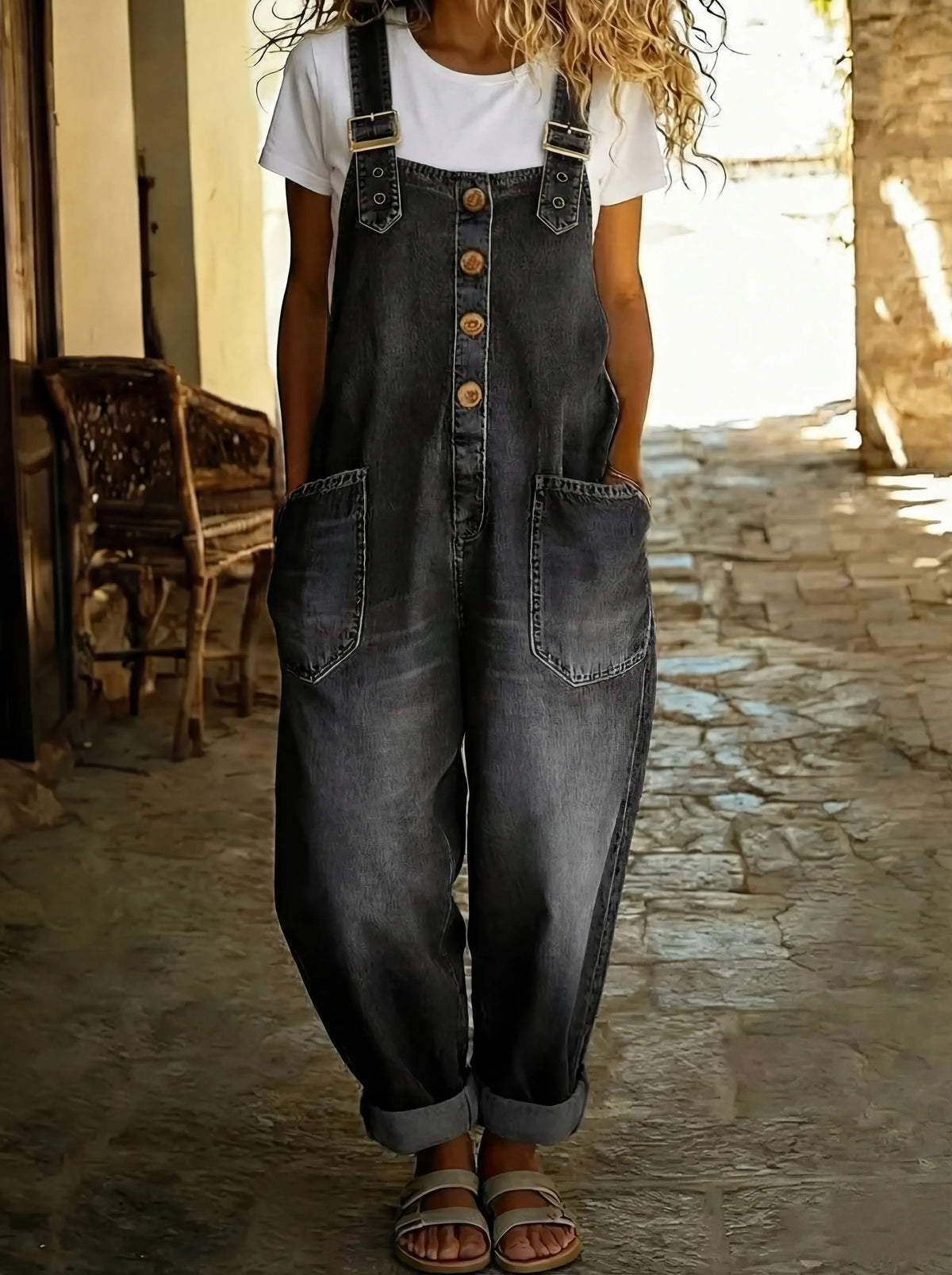 Mono de mezclilla con tirantes ajustables