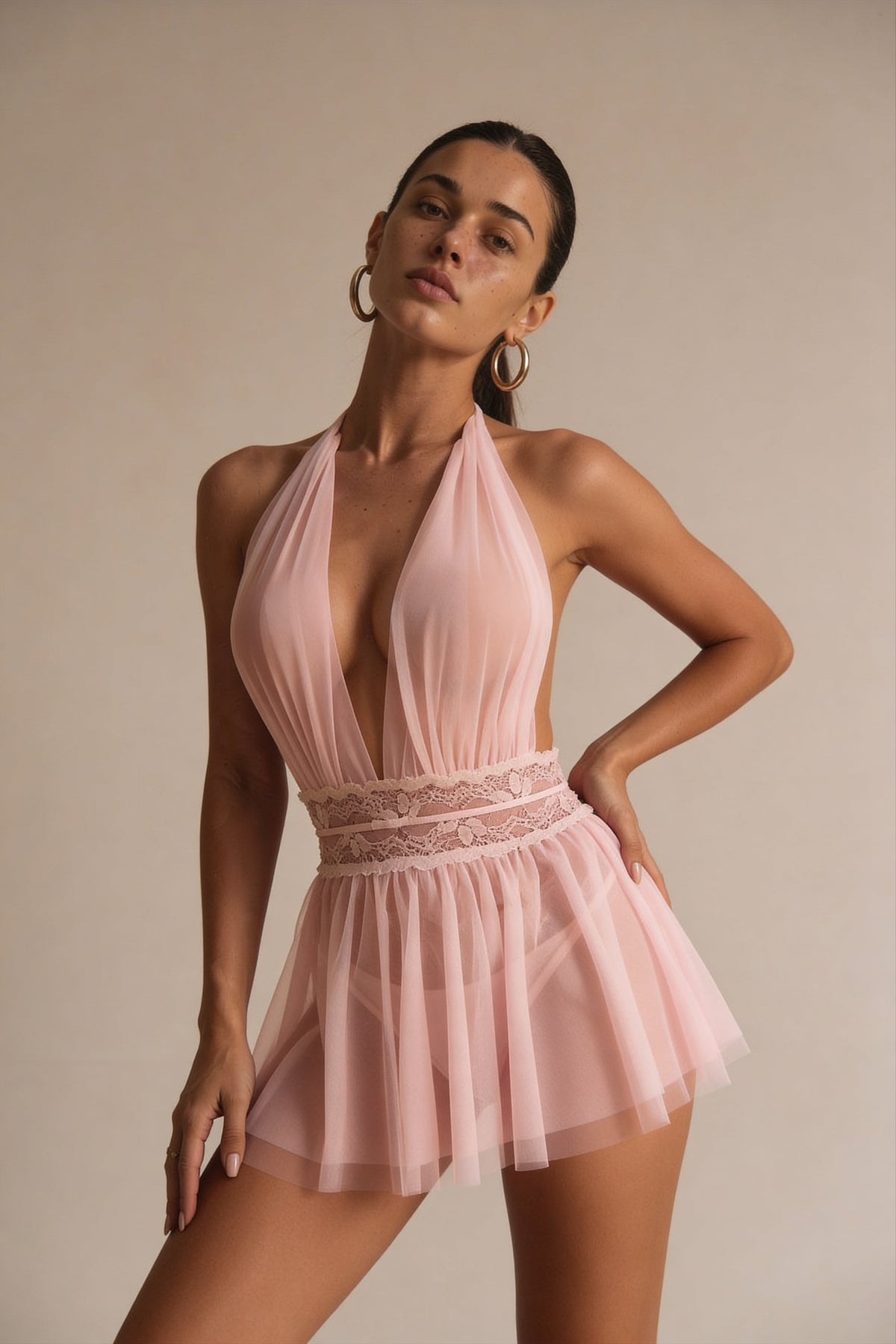 Voile de Lune | Sheer Babydoll Dress in Pink