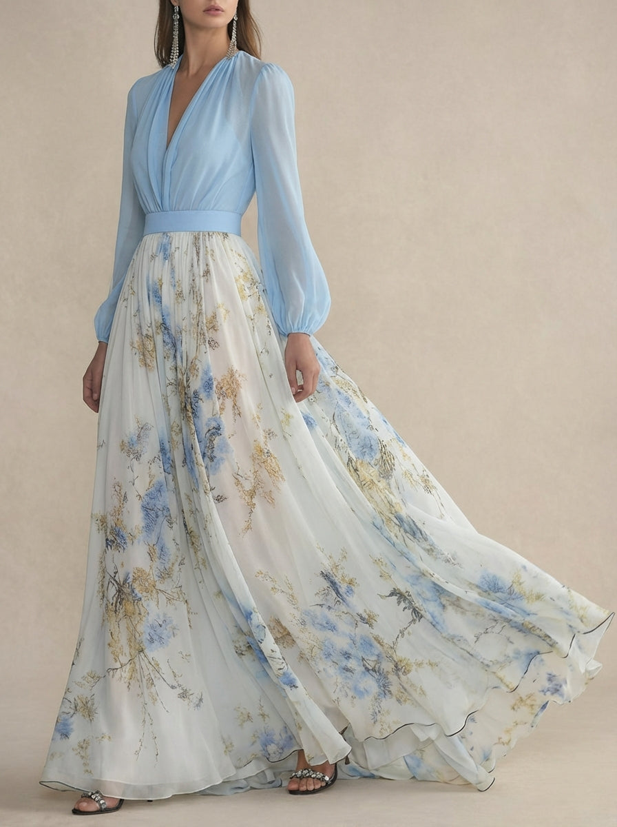 Vestido largo en gasa con estampado floral