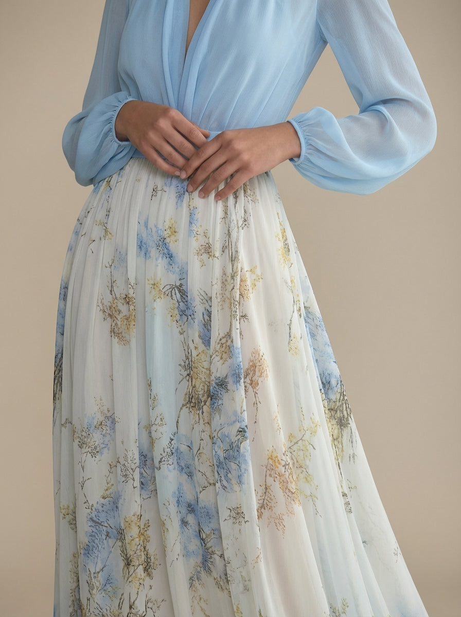 Vestido largo en gasa con estampado floral