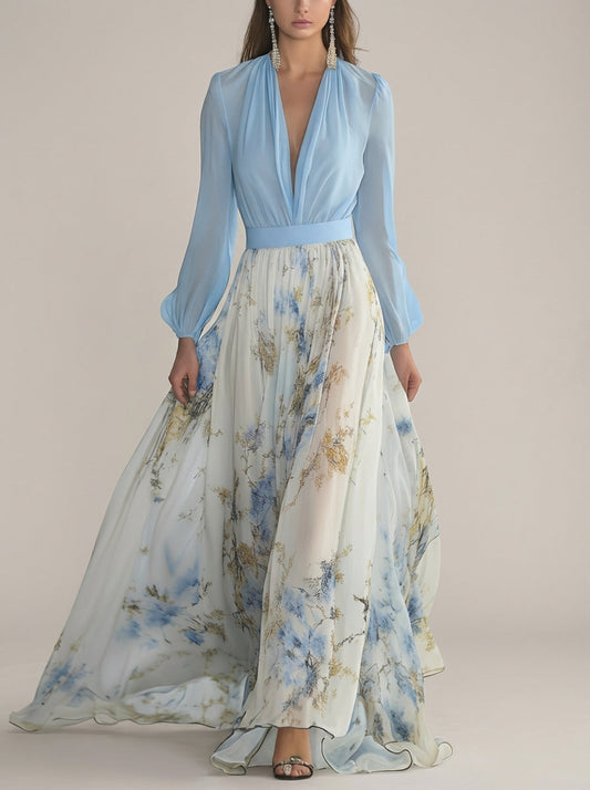 Vestido largo en gasa con estampado floral