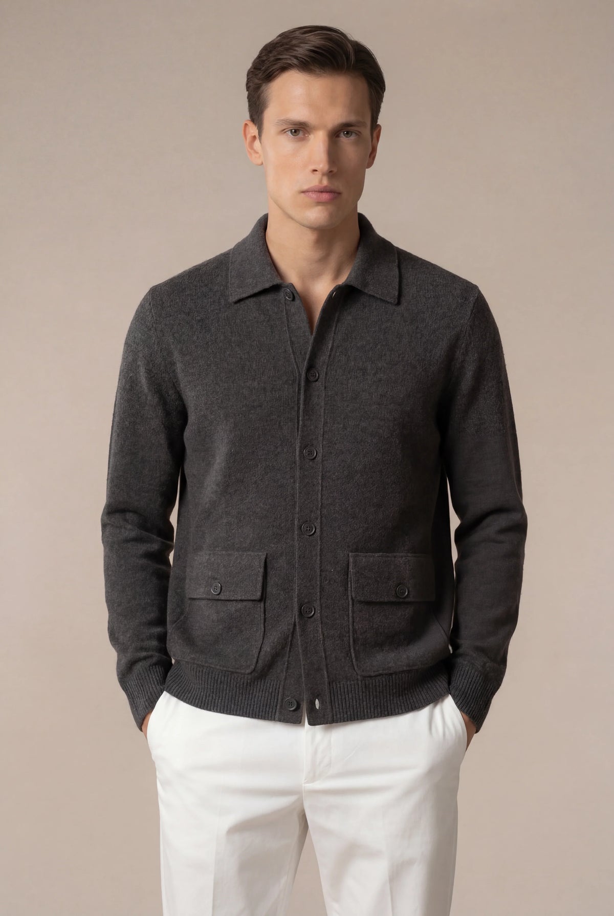 Miliano Cardigan Grey | Knit Cardigan with Chest Pockets