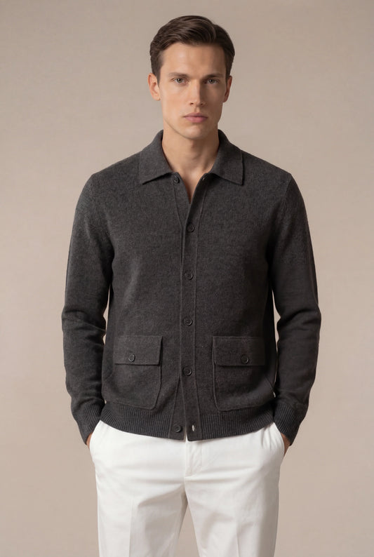 Miliano Cardigan Grey | Knit Cardigan with Chest Pockets