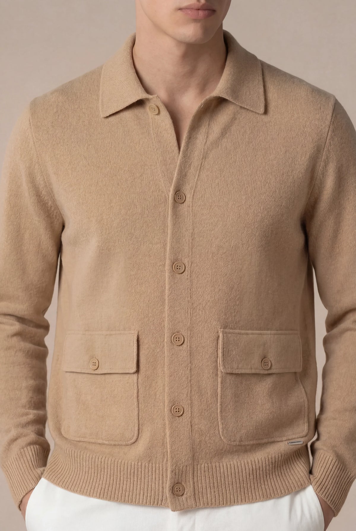 Miliano Cardigan Camel | Knit Cardigan with Chest Pockets
