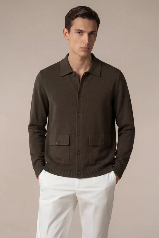 Miliano Cardigan Olive Green | Knit Cardigan with Chest Pockets