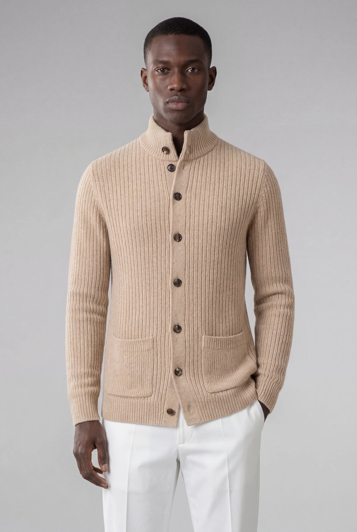 Nombre Knit Cardigan Beige | Ribbed Button Cardigan