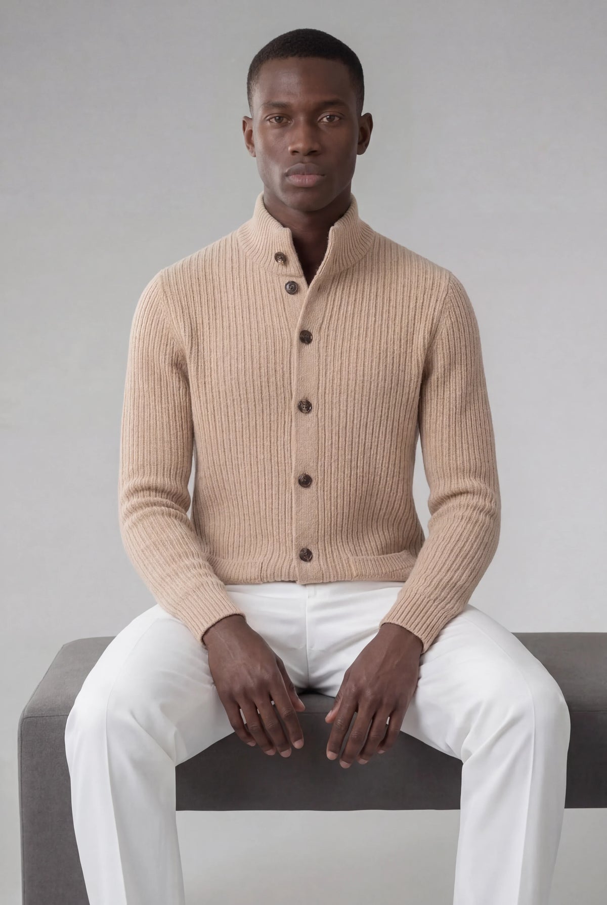 Nombre Knit Cardigan Beige | Ribbed Button Cardigan