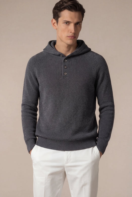 Nobi Knit Sweater Grey | Cable-Knit Hooded Sweater