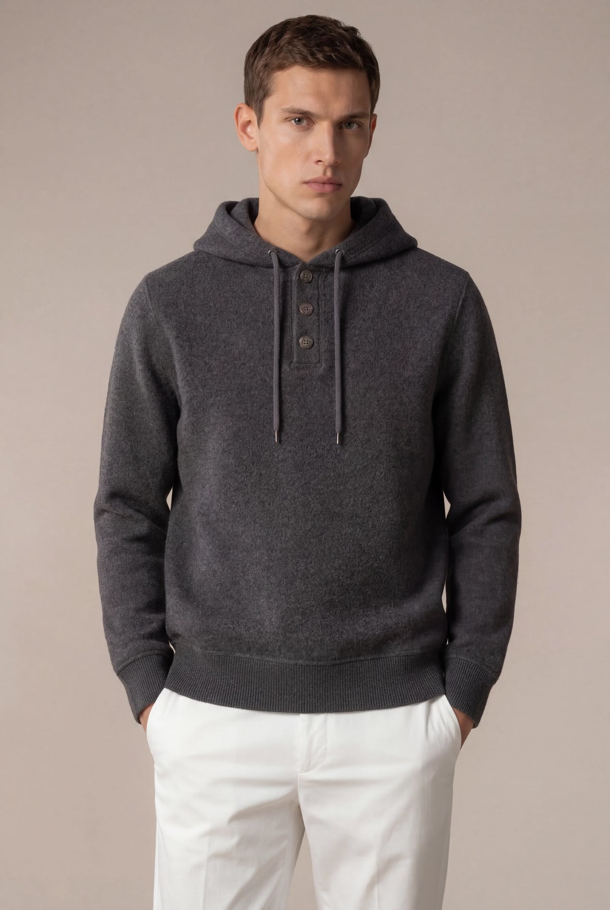 Noro City Sweater Grey | Hooded Knit with Button Placket