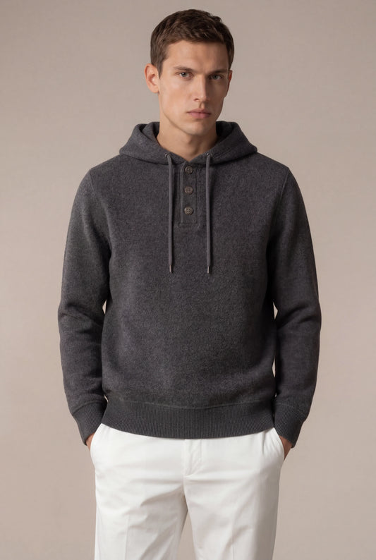 Noro City Sweater Grey | Hooded Knit with Button Placket
