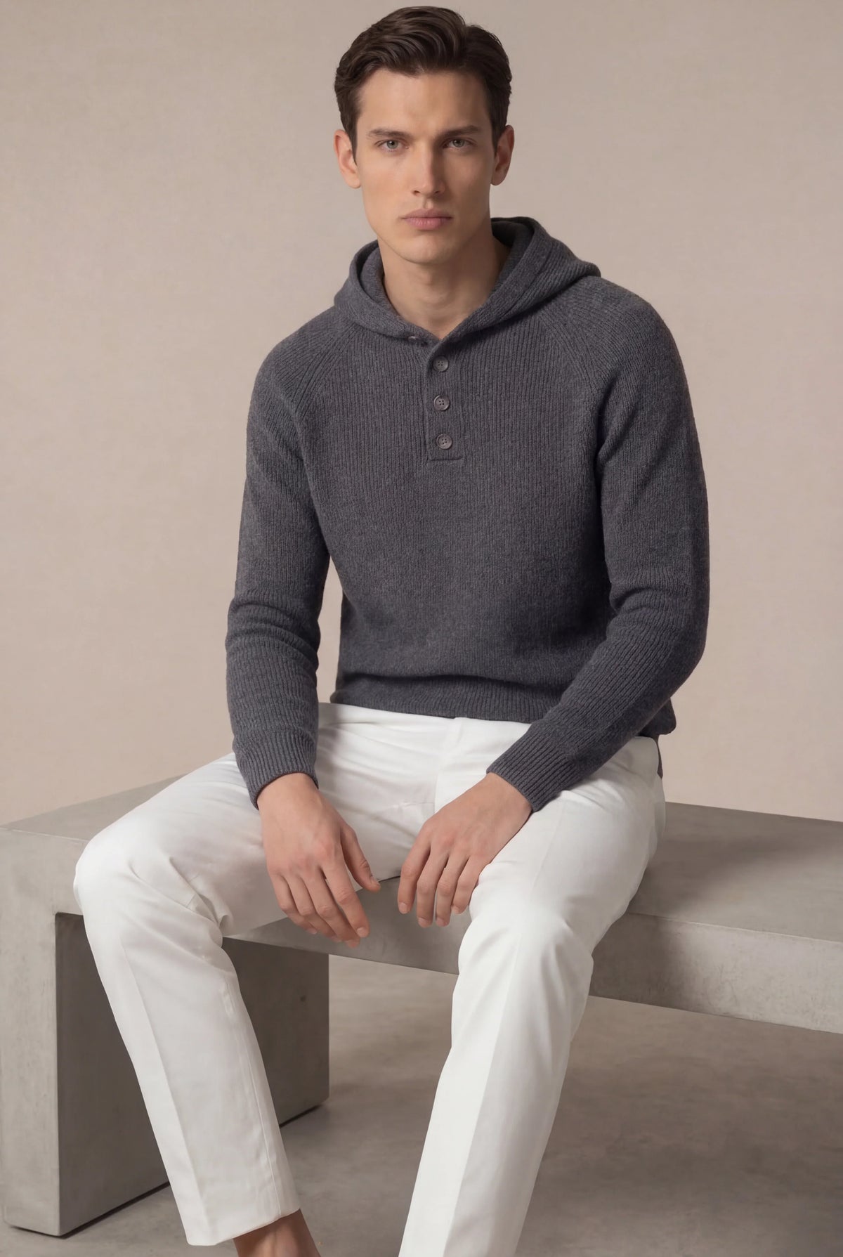 Nobi Knit Sweater Grey | Cable-Knit Hooded Sweater