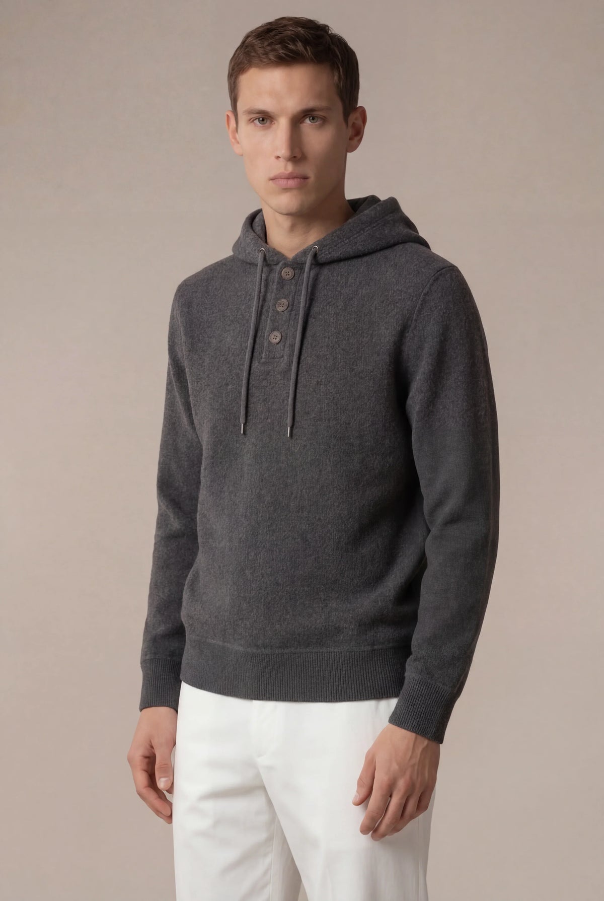 Noro City Sweater Grey | Hooded Knit with Button Placket