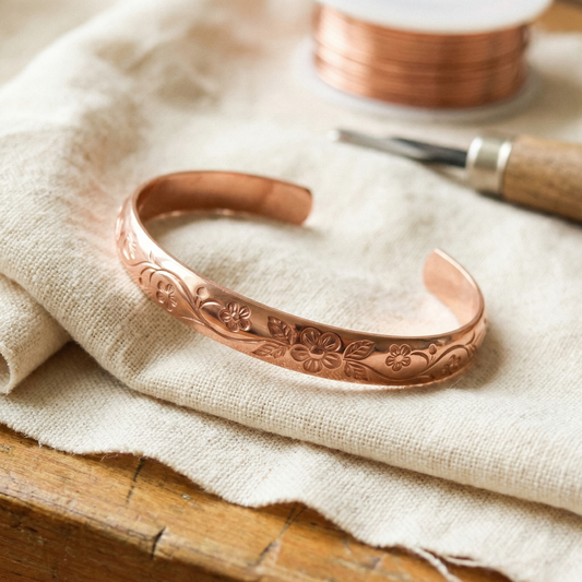 Pulsera de cobre con detalle floral