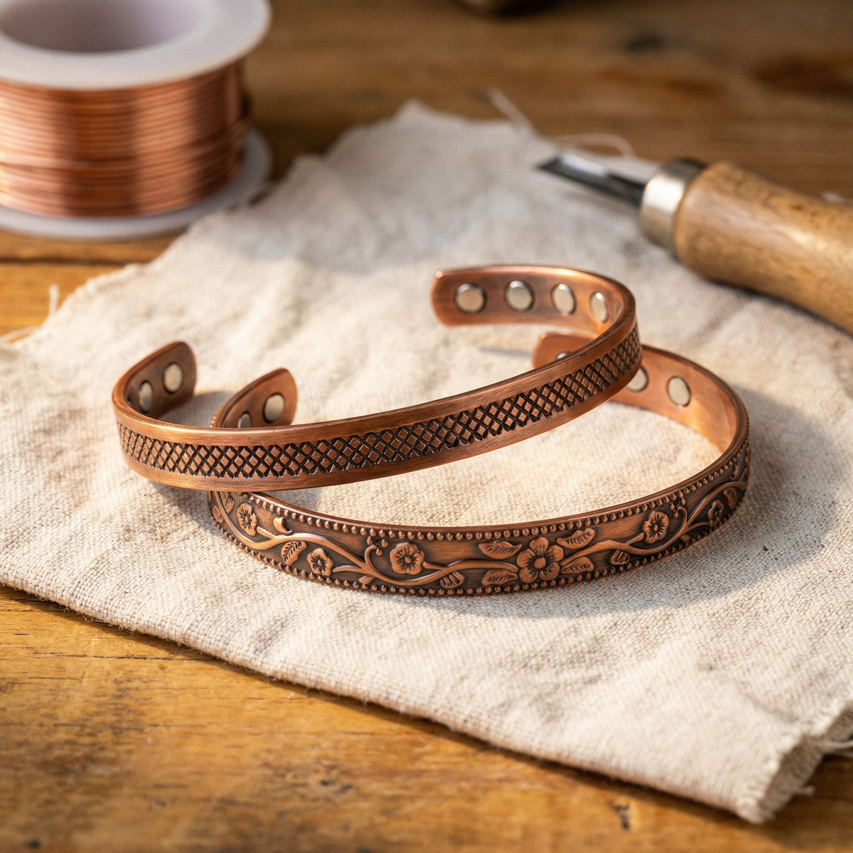 Pulsera de cobre forjado con magnete