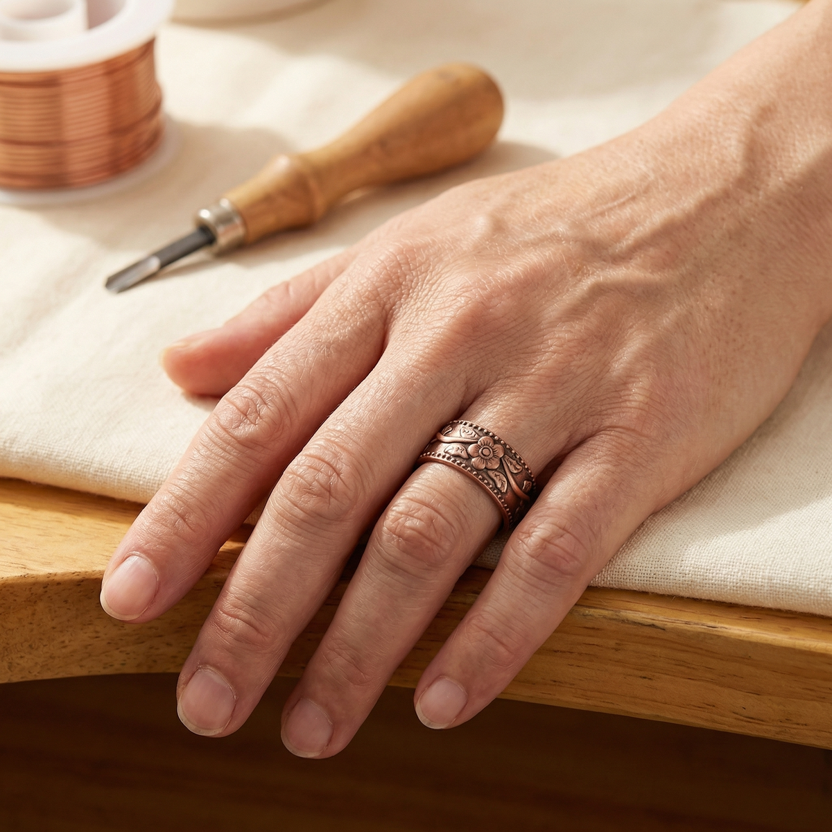 Anillo de cobre forjado a mano