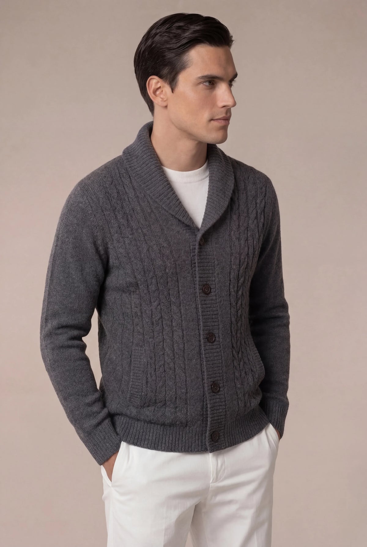 Ombre Voyager Cardigan Grey | Cashmere Shawl-Collar Cardigan