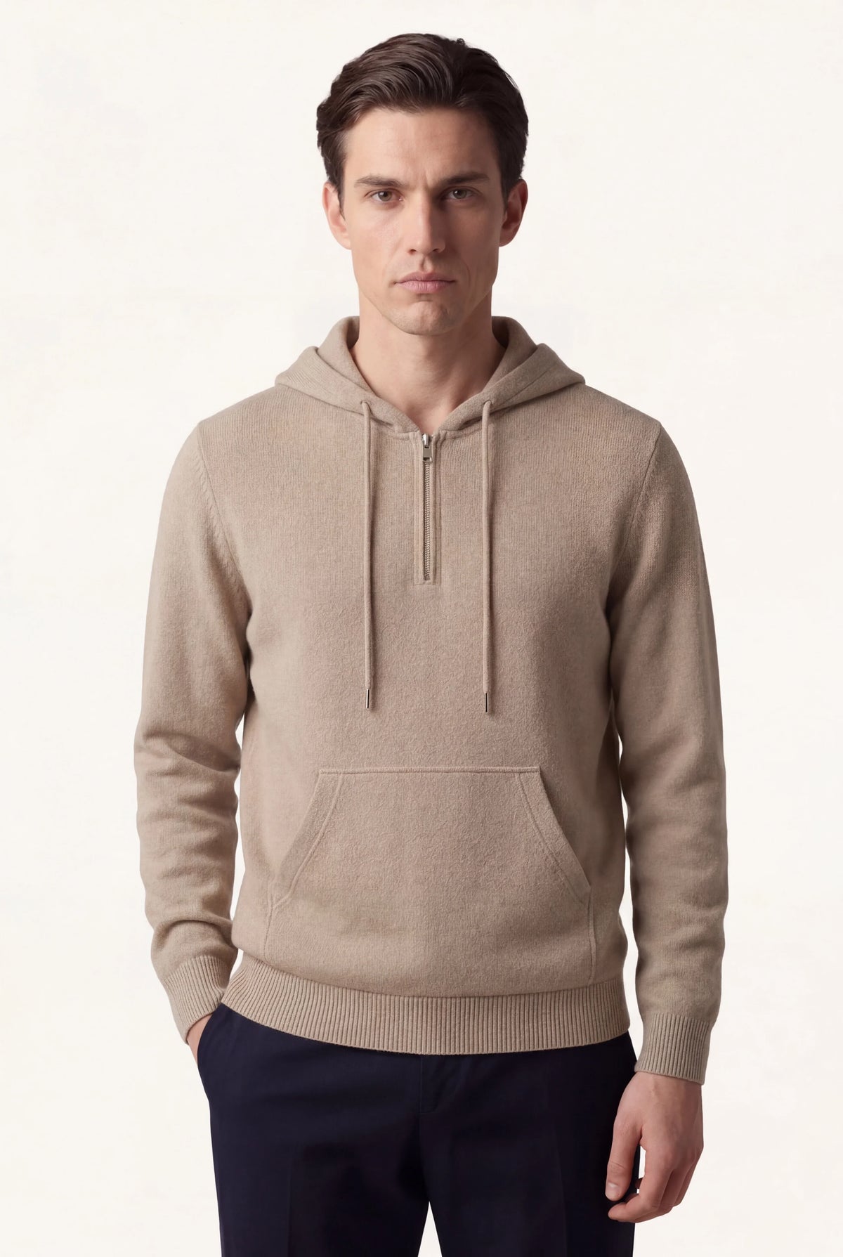 Elio City Hoodie Beige | Half-Zip Knit Hoodie